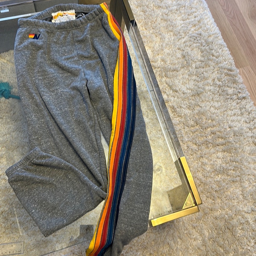 Aviator Nation 5 stripe sweatpants. Heather Grey. Size Large